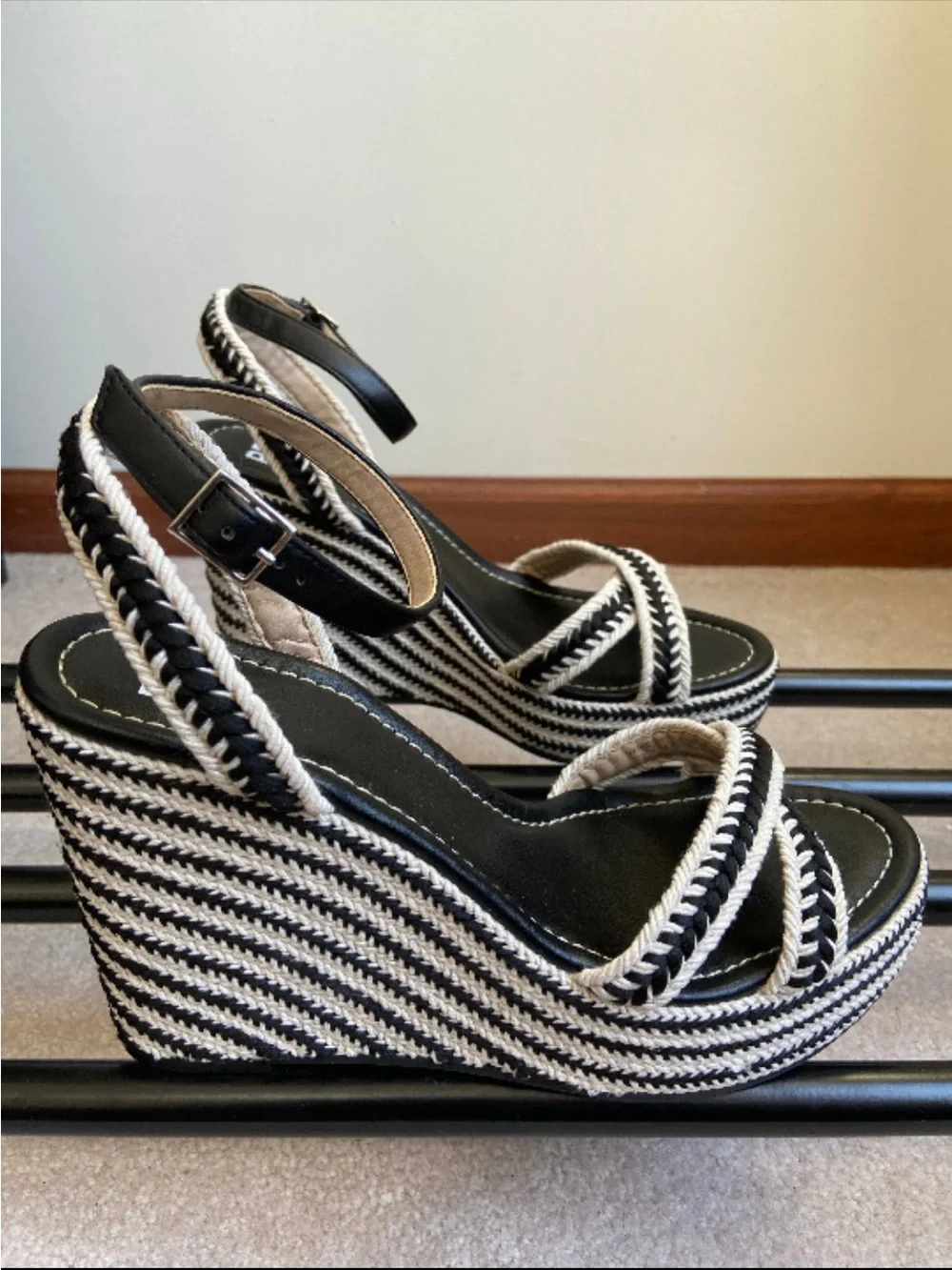 bp Black and Cream Braided Wedge Sandals